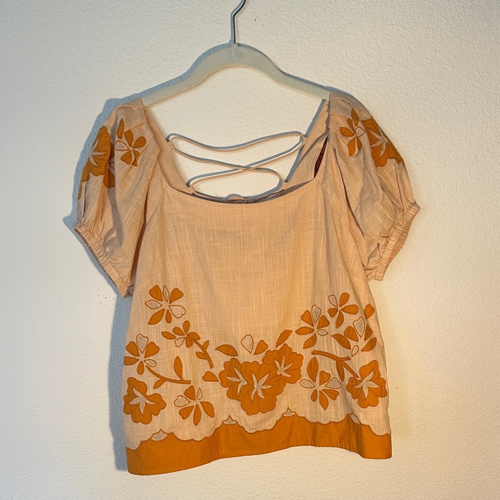 Madewell Floral Embroidered Blouse - Cream and Orange